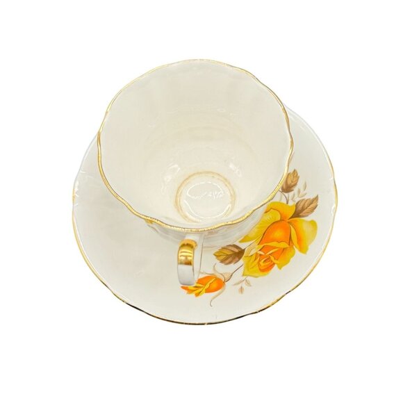 Vtg Royal London Bone China Tea Cup & Saucer Yellow Rose Gold Rim Made England - Picture 8 of 8